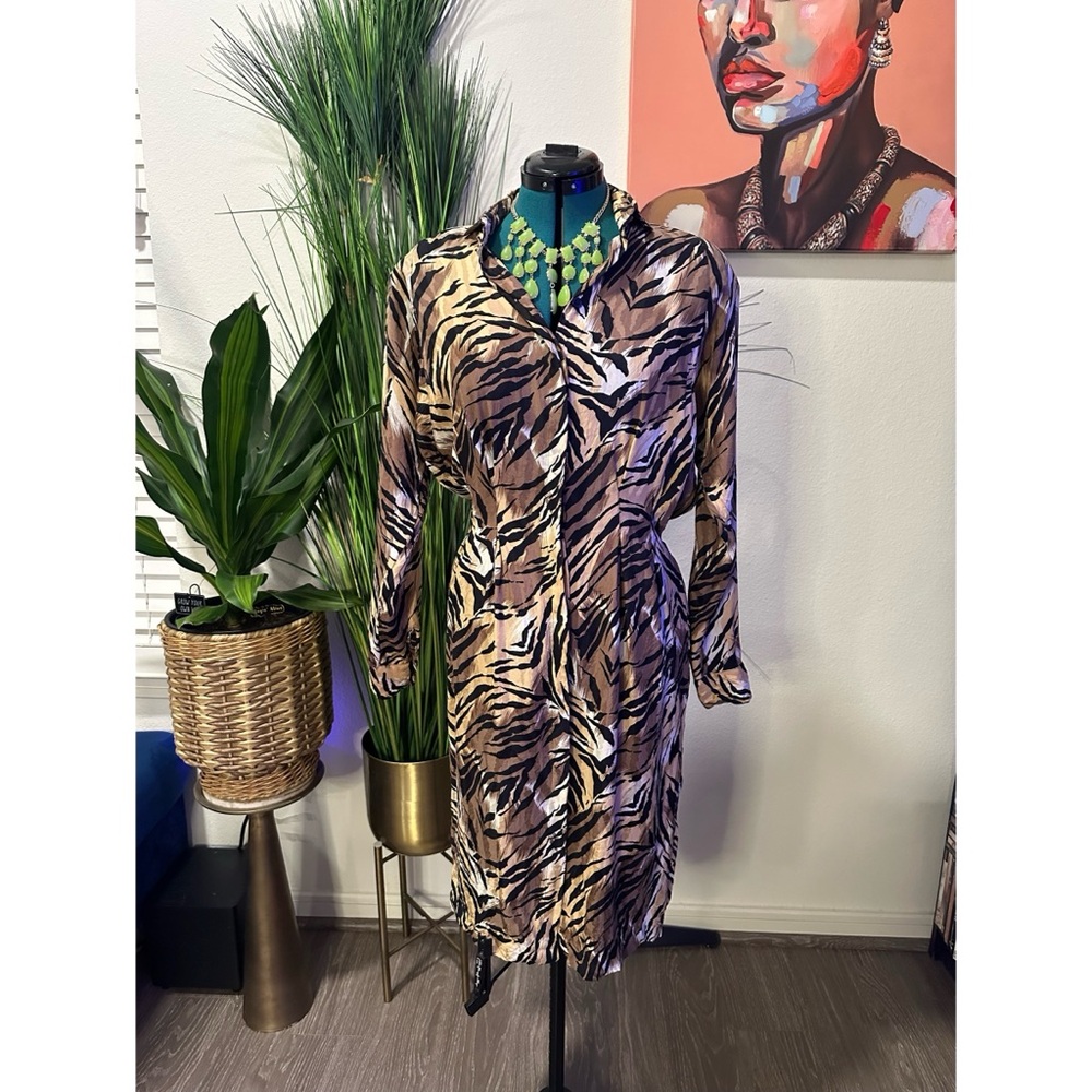 Vintage Francesca of Damon for Starington Saks Silk Animal Print Dress - Size 12
